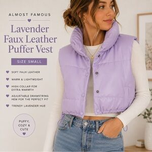 Most Famous Lavender Faux Leather Puffer Vest